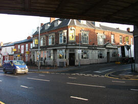 View of the Bristol Pear Pub and Selly Oak Railway Arch